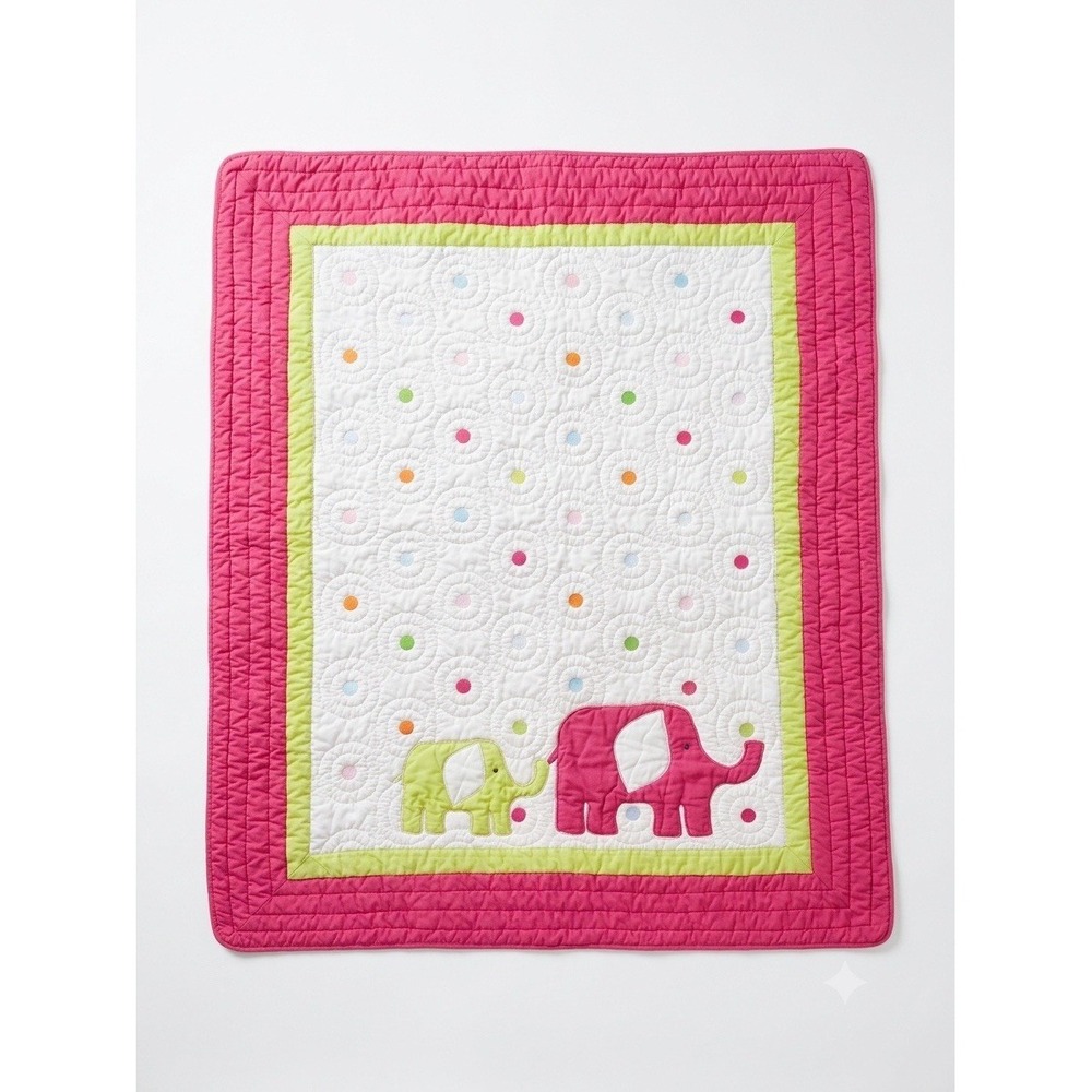 VTG Carters Baby‎ Quilt Pink Elephant Polka Dot Jungle Blanket 47x37 Reversible